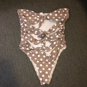 Polka dot strapless one piece swimsuit